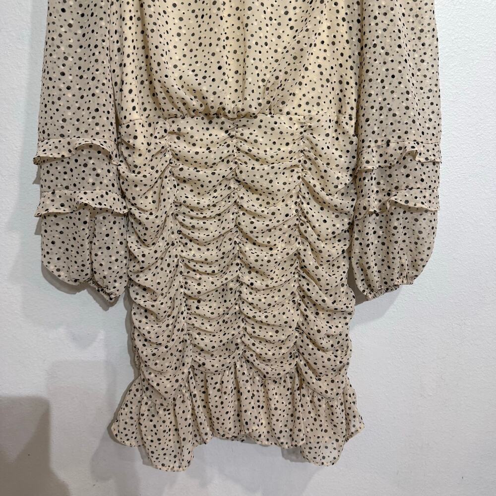 Adelyn Rae Cream Polka Dot Ruched Ruffle Long Sleeve Mini Dress Sz M NWT - Picture 4 of 12